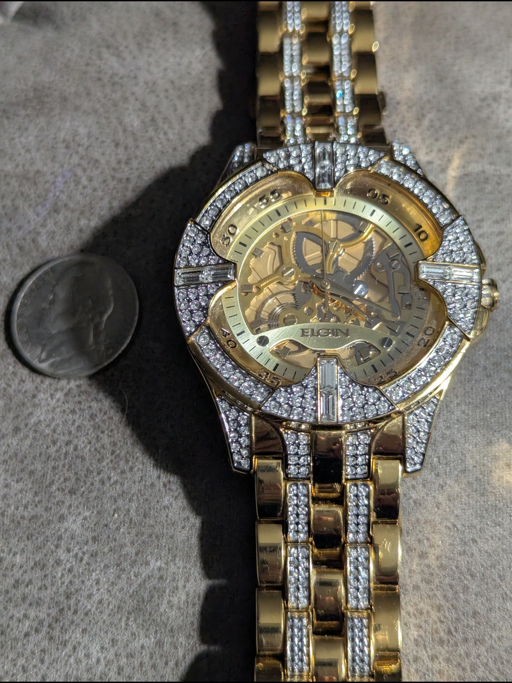 Gent's Gold & Crystal Skeleton Dial Watch by Elgin - Picture 8 of 13